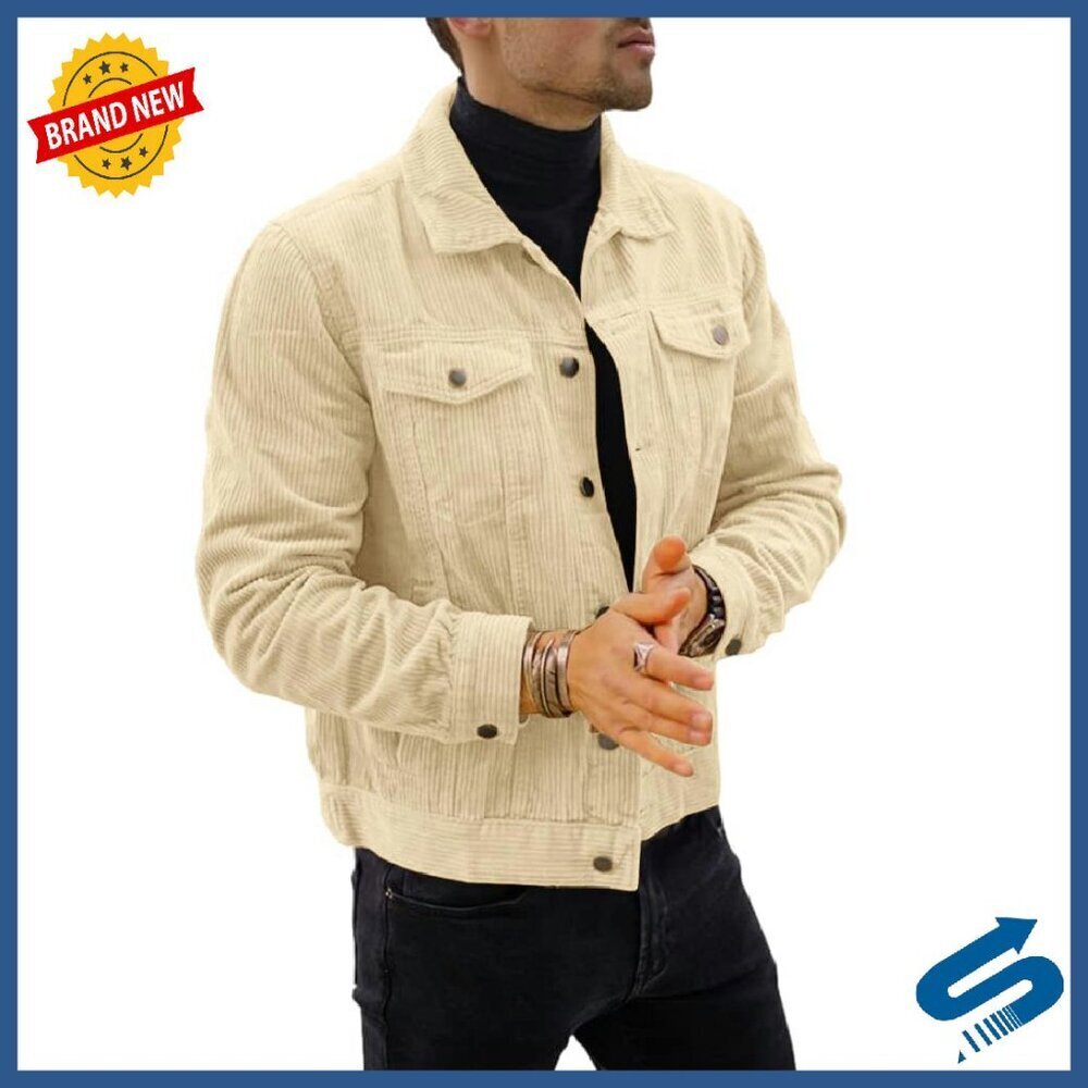 Men's Corduroy Trucker Jacket Slim Fit Button Down Fall Winter Coat